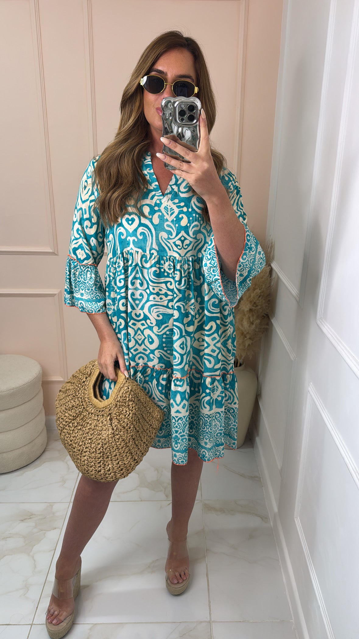 PHILLIPA turquoise printed smock dress