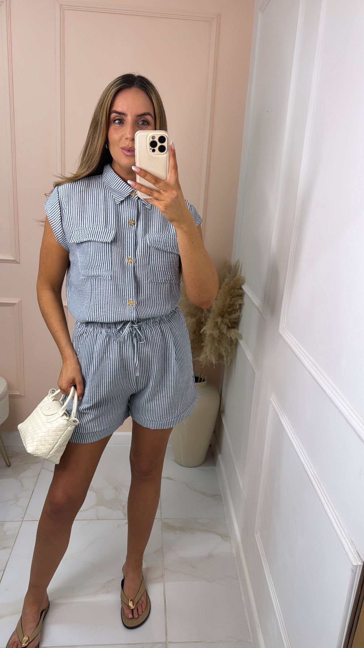 KLAUDIA navy pinstripe short set