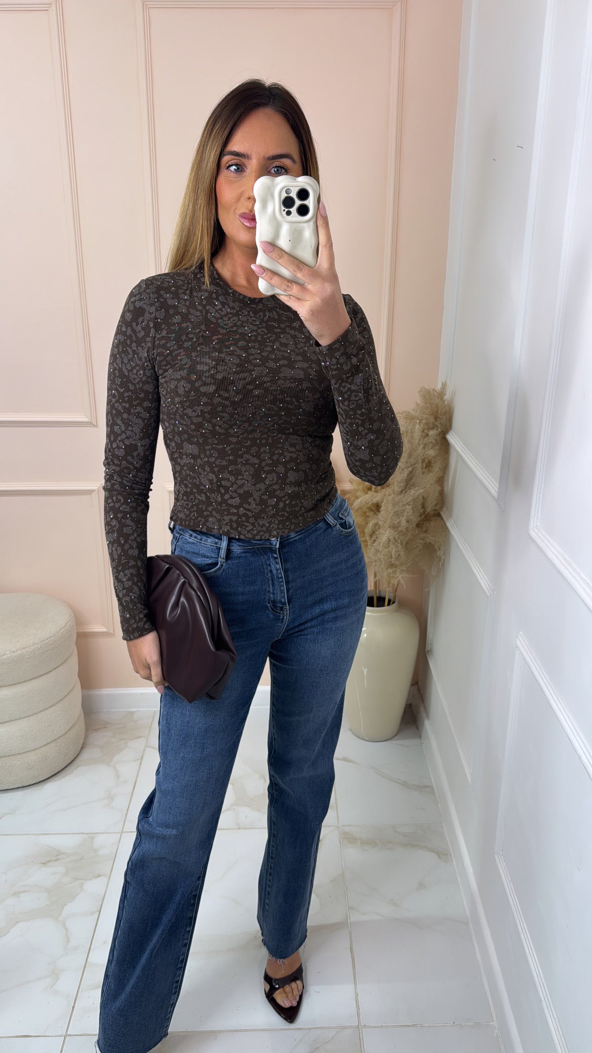 CARMEL brown leopard diamante top