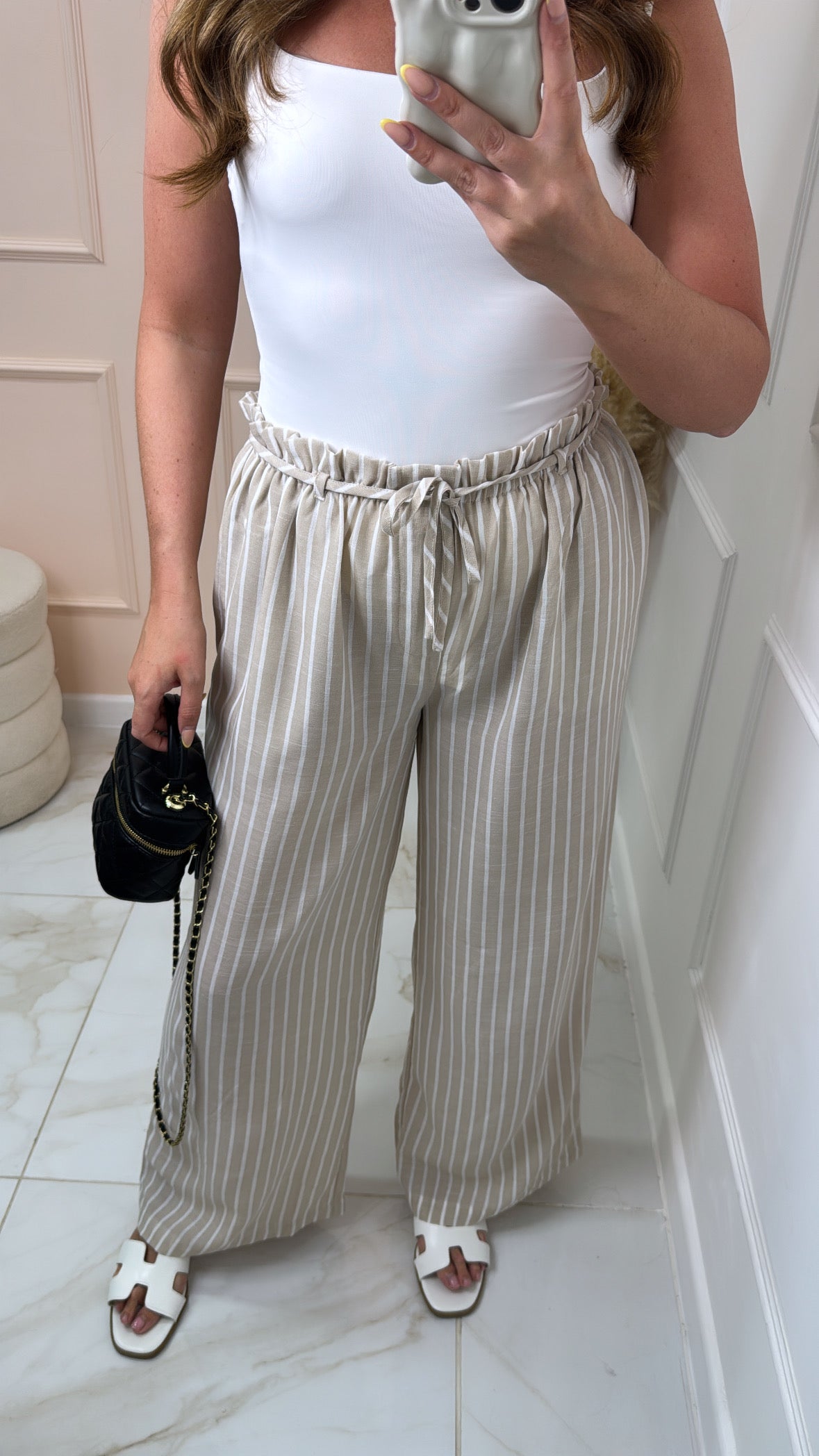 FRANCESCA taupe pinstripe trousers