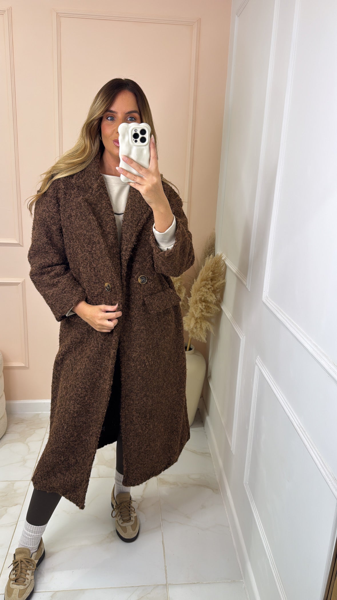 ASTRID brown boucle double breasted long coat