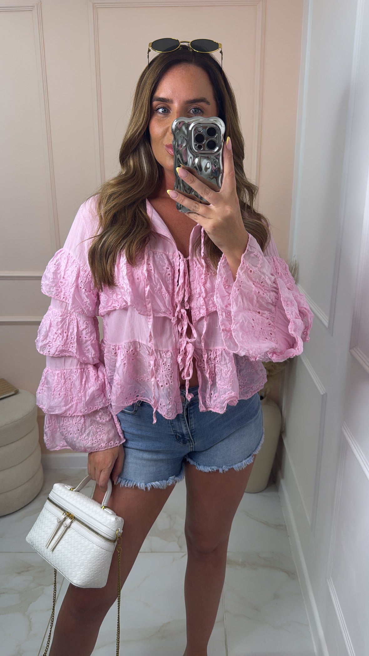 ROMEE pink broderie frill blouse