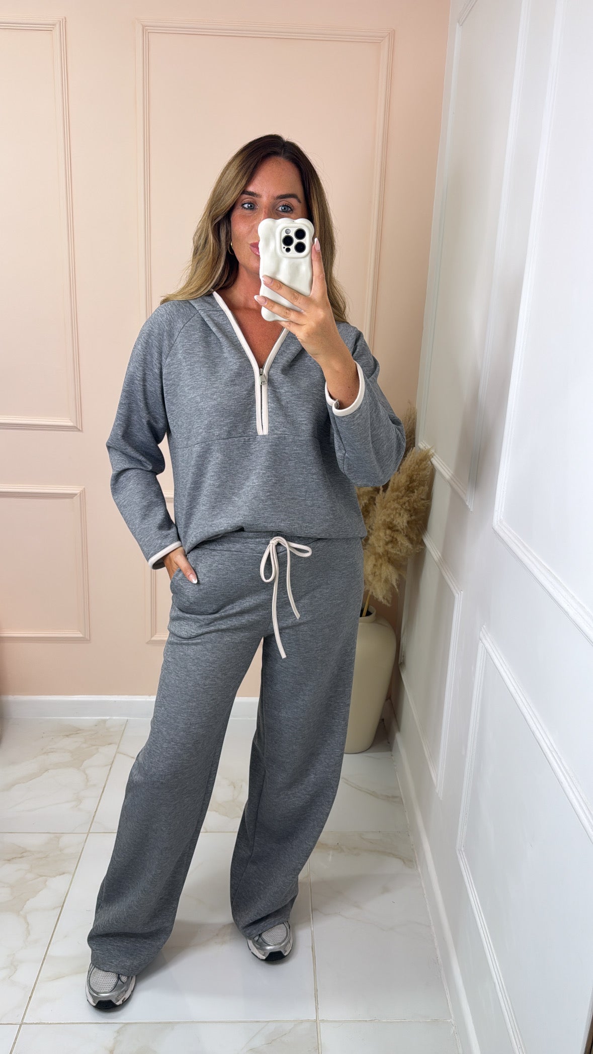 HOLLIE grey hooded half zip contrast lounge set