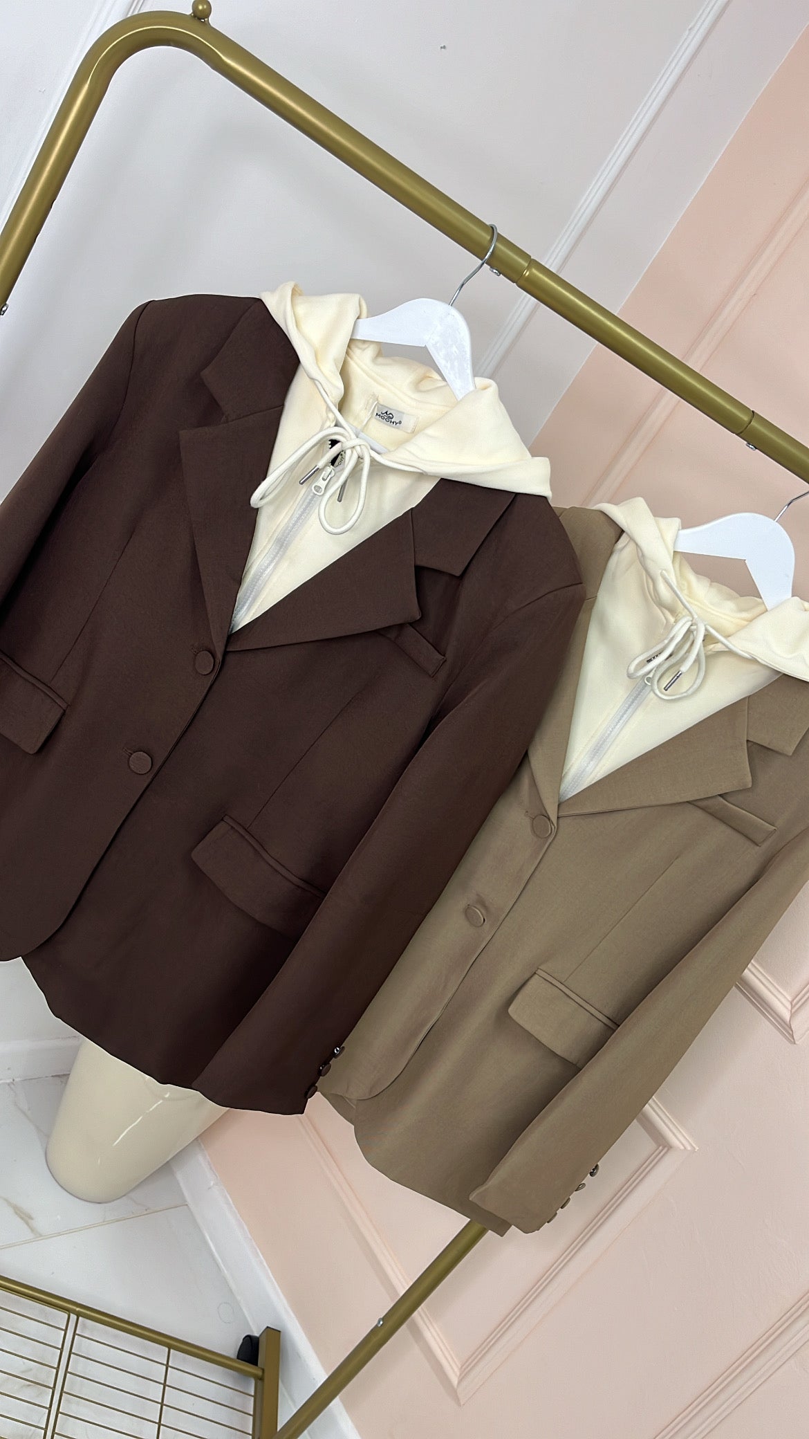TARA taupe hooded longline blazer