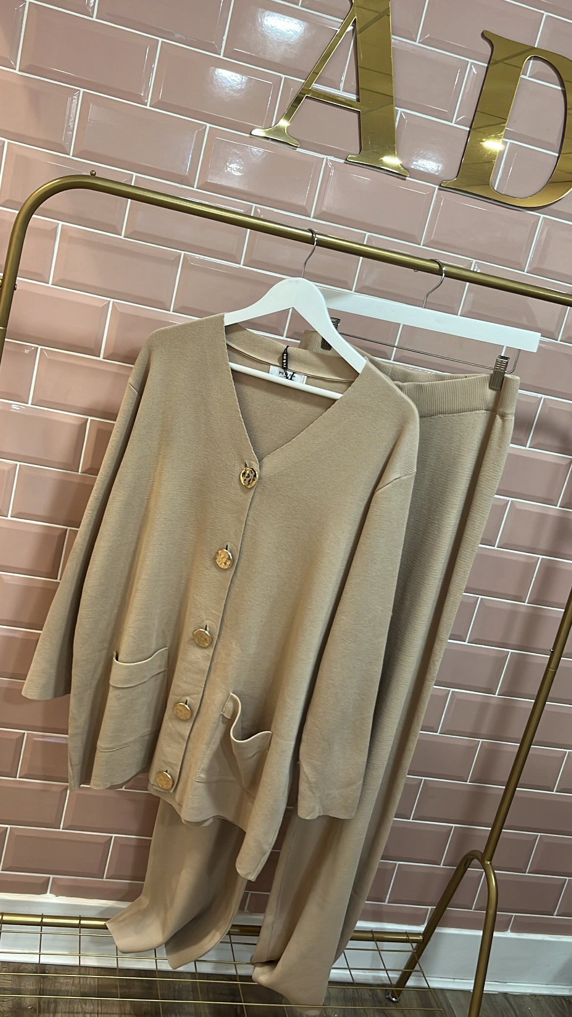 COCO beige fine knit button detail lounge set