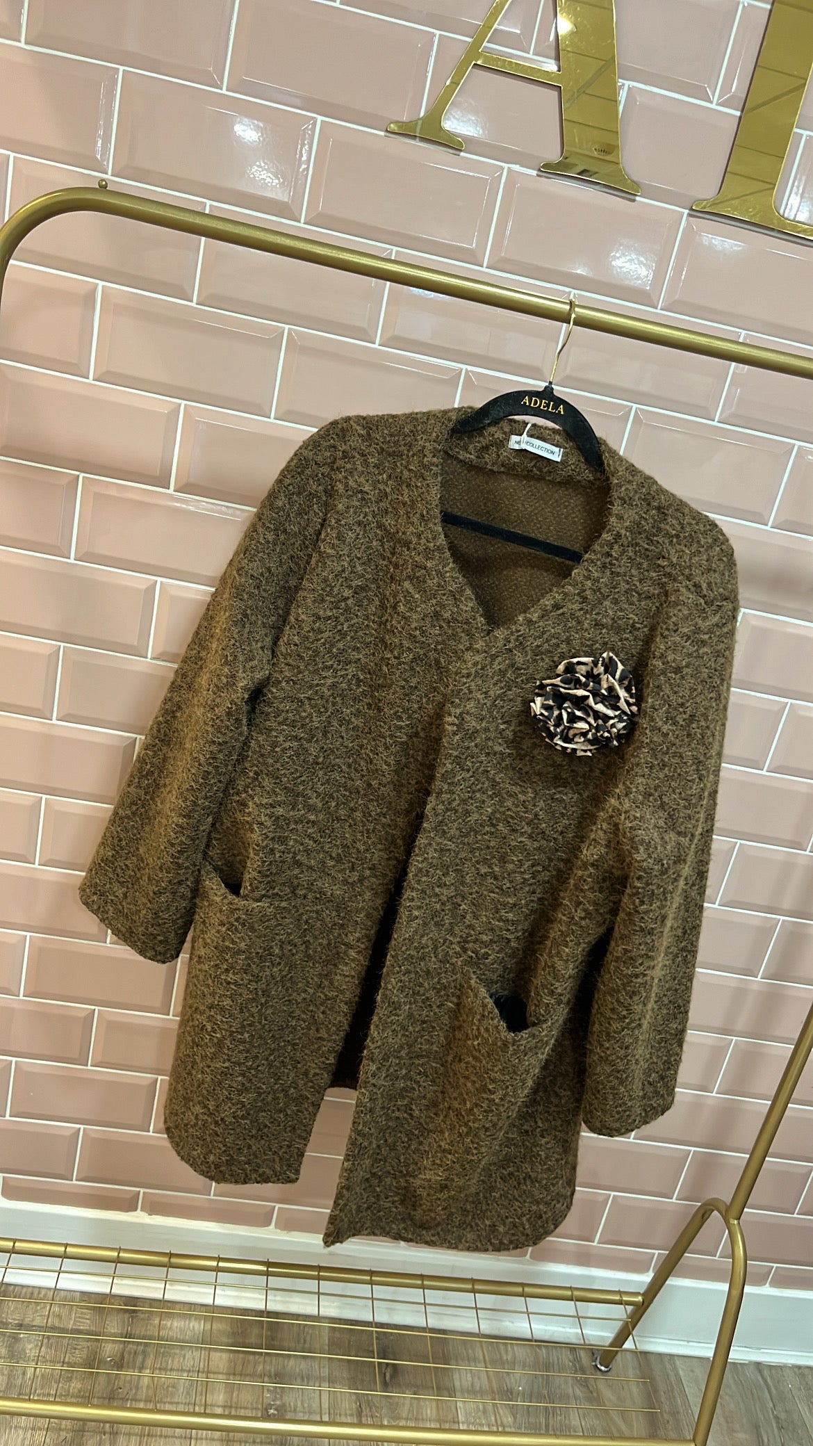INDIA brown wooly effect broach jacket