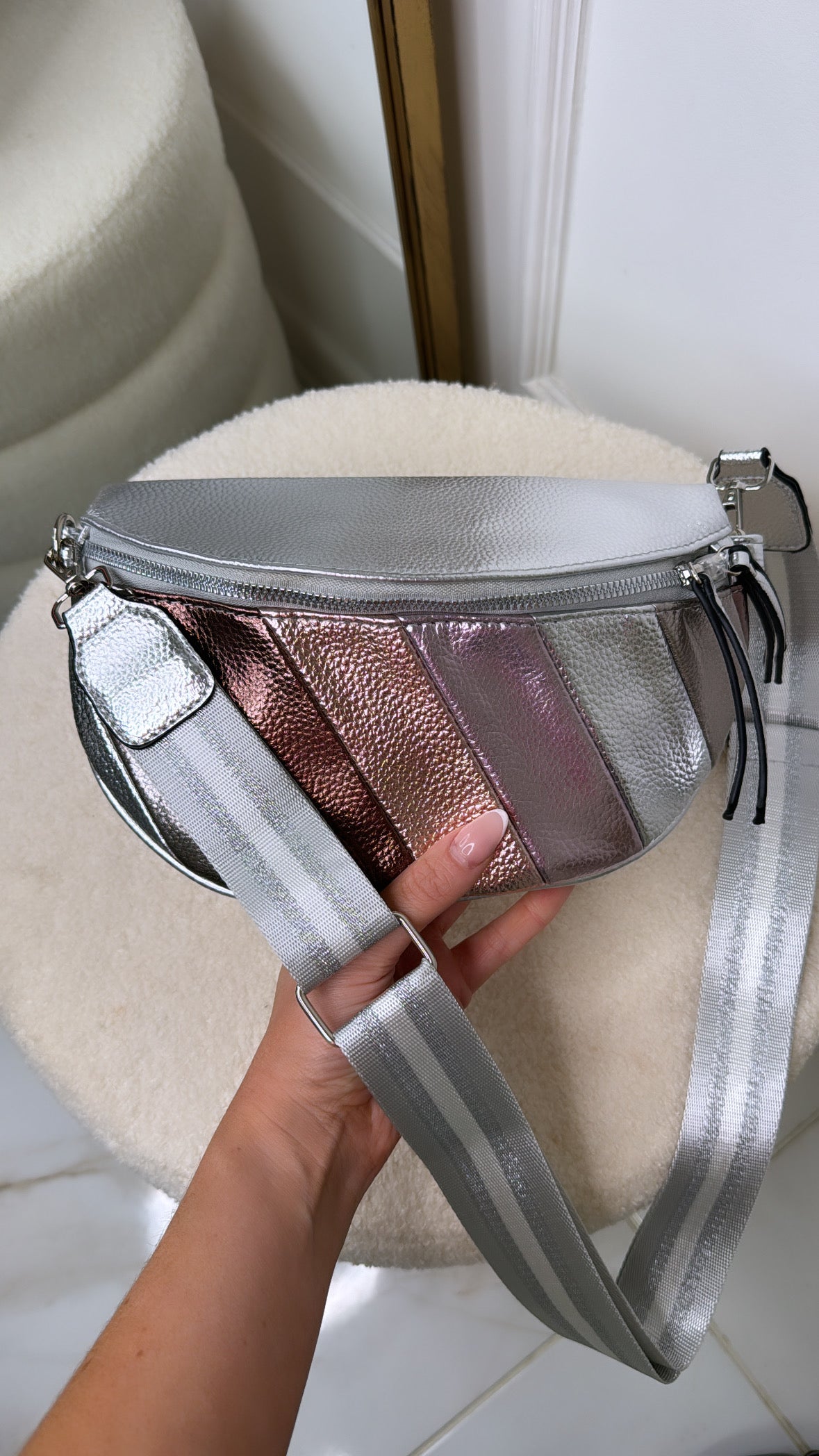 LOLA silver metallic stripe bumbag