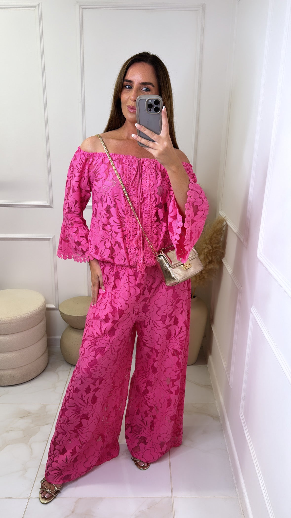 WILLOW pink lace wide leg jumpsuit