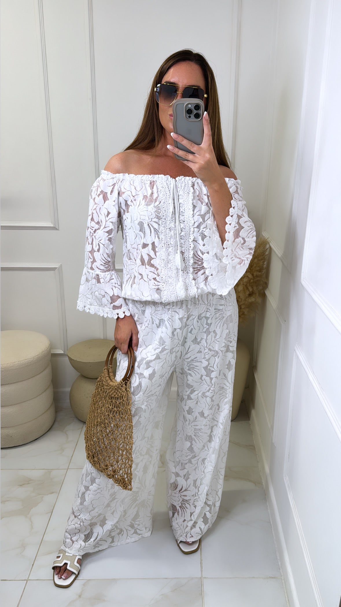 White lace wide leg jumpsuit new arrivals