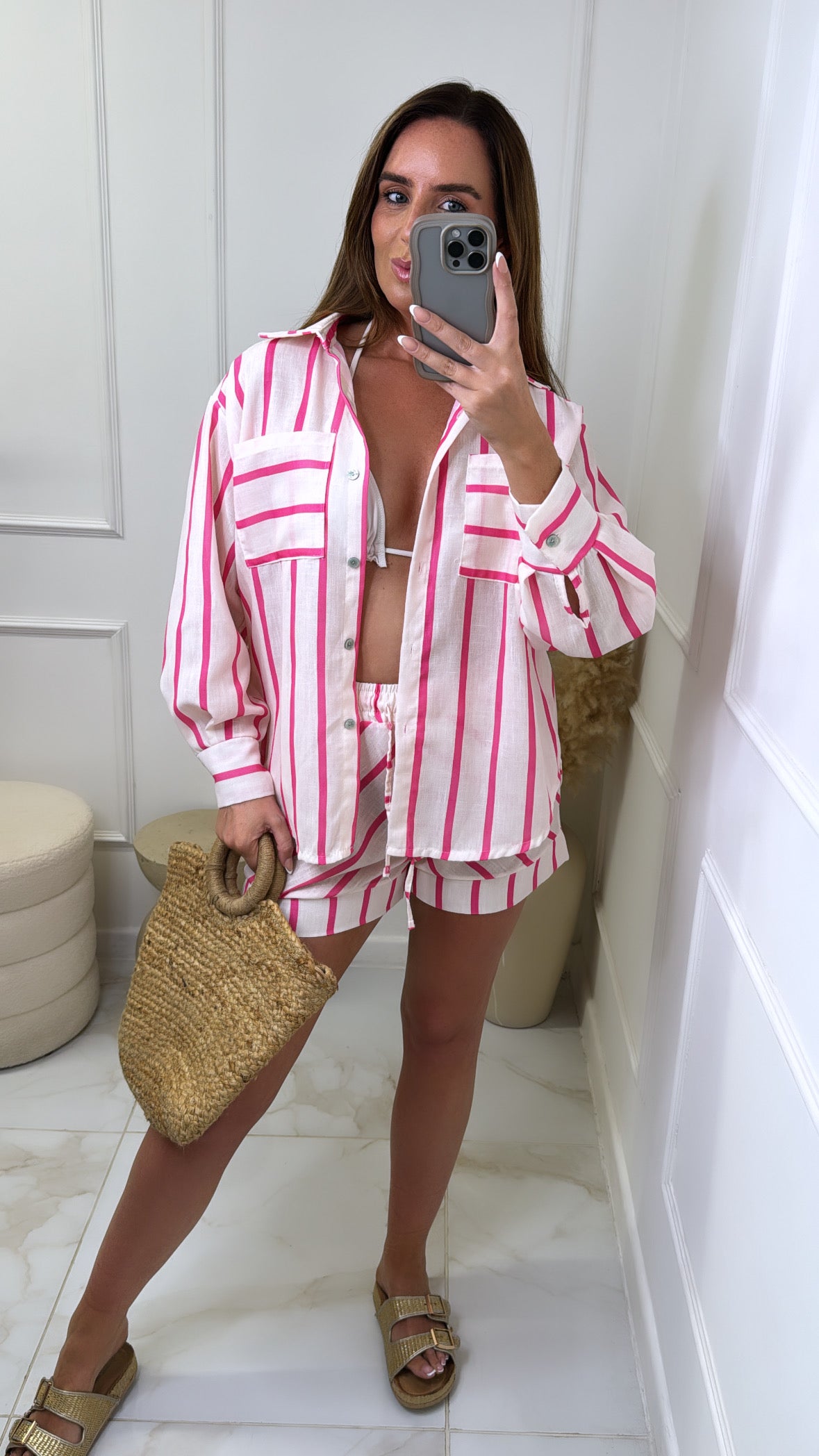 CARMEN pink stripe shorts set