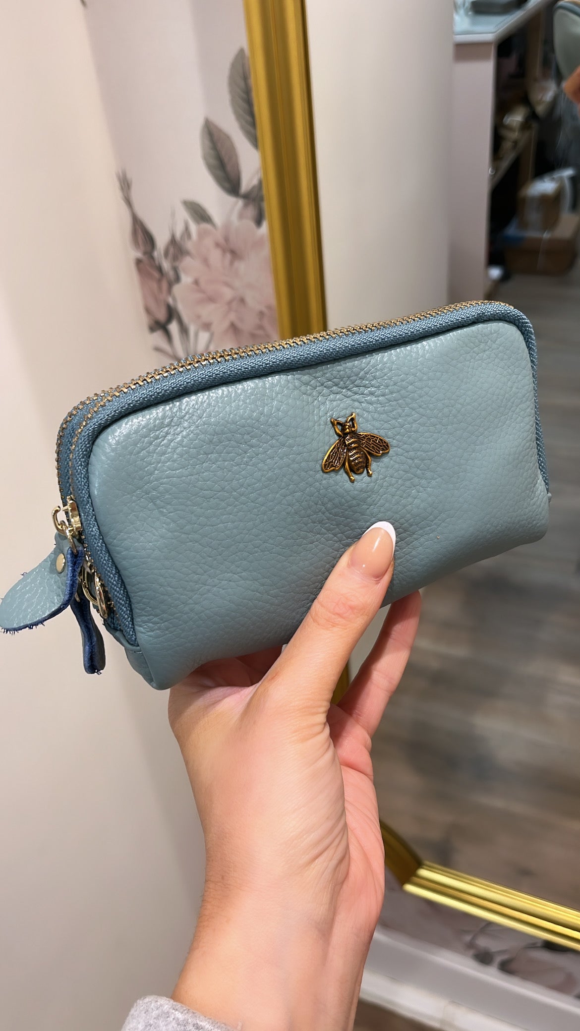 NADIA blue bee detail wristlet purse