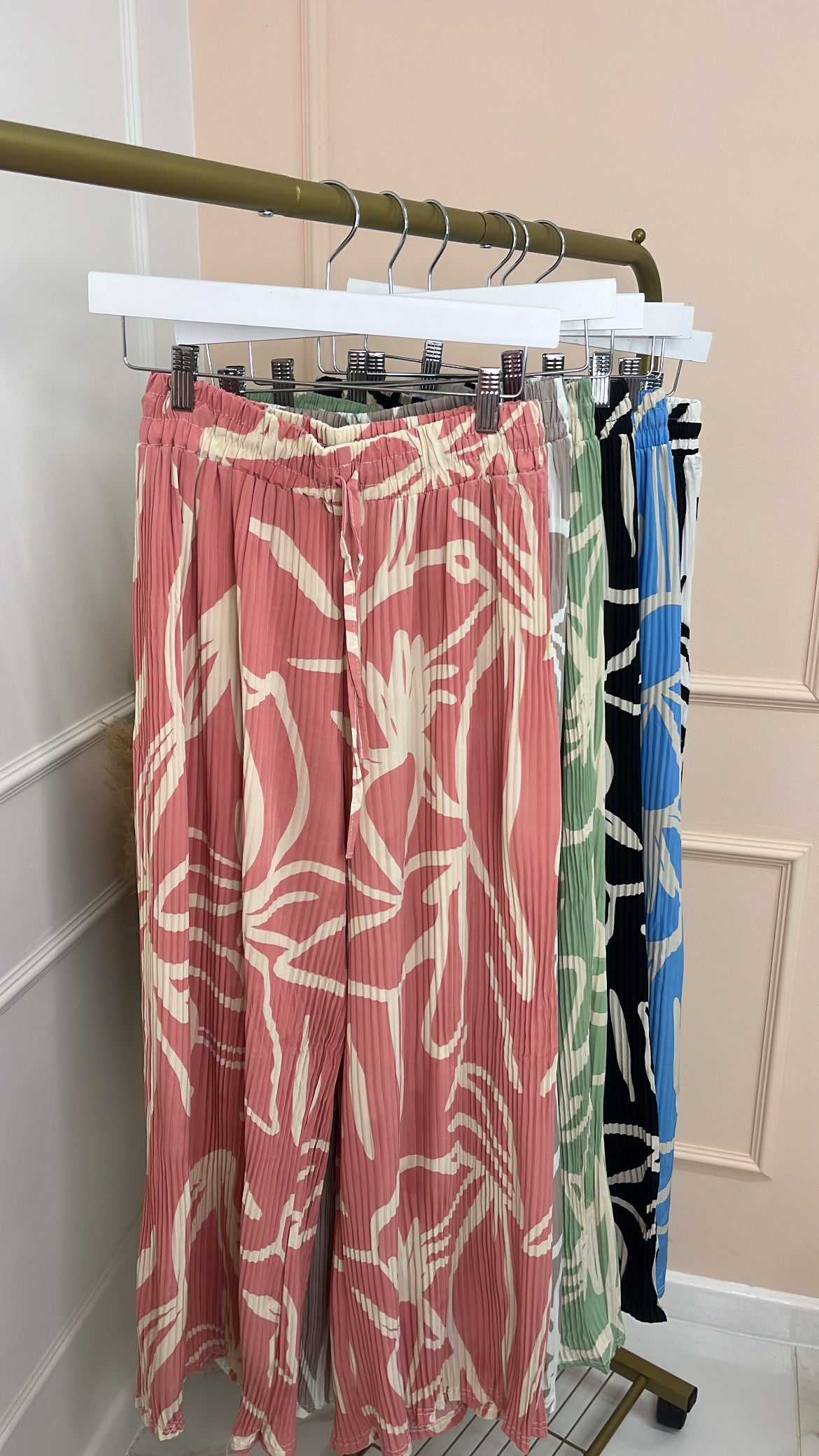 BELLA pink patterned crinkle trouser