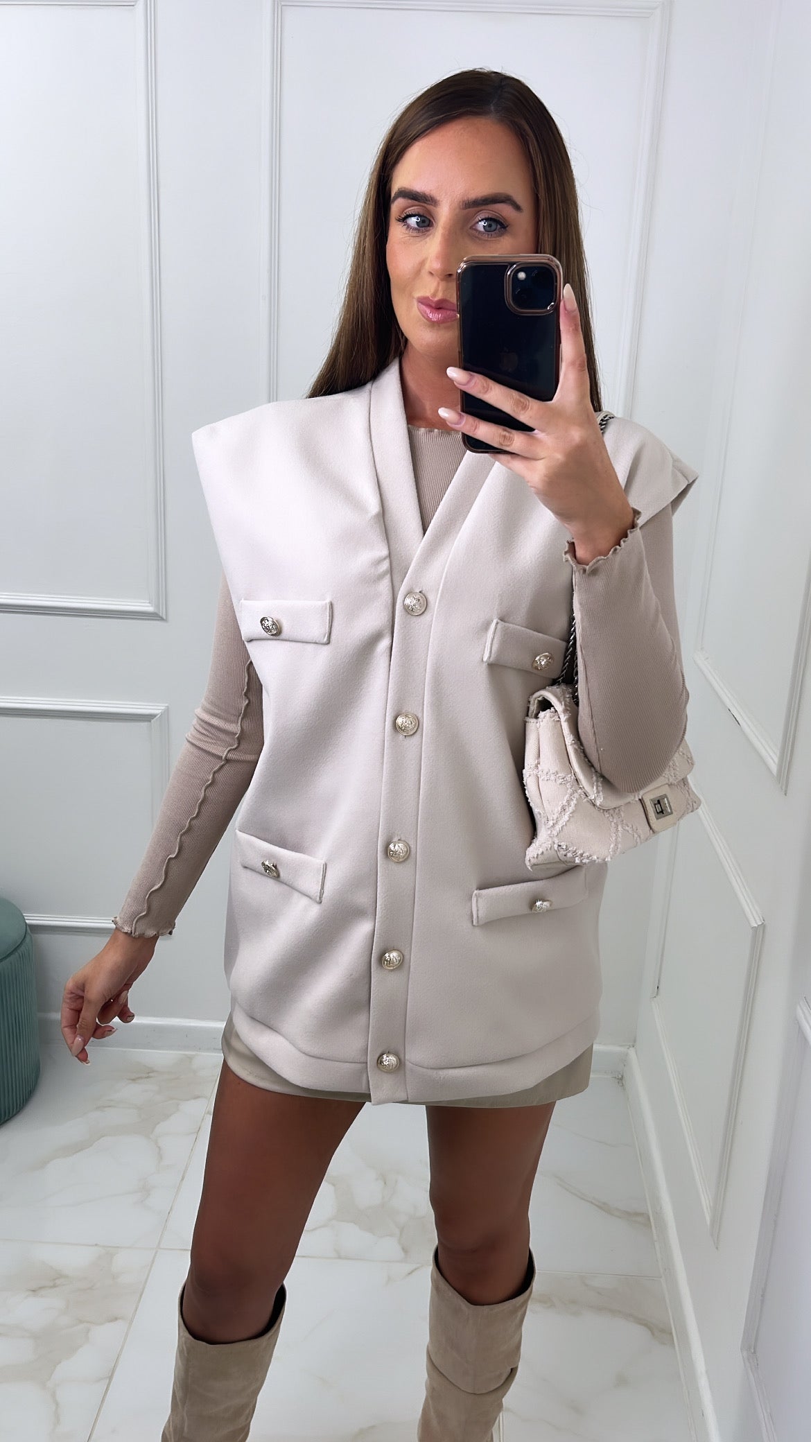 LIVIA beige oversized longline waistcoat