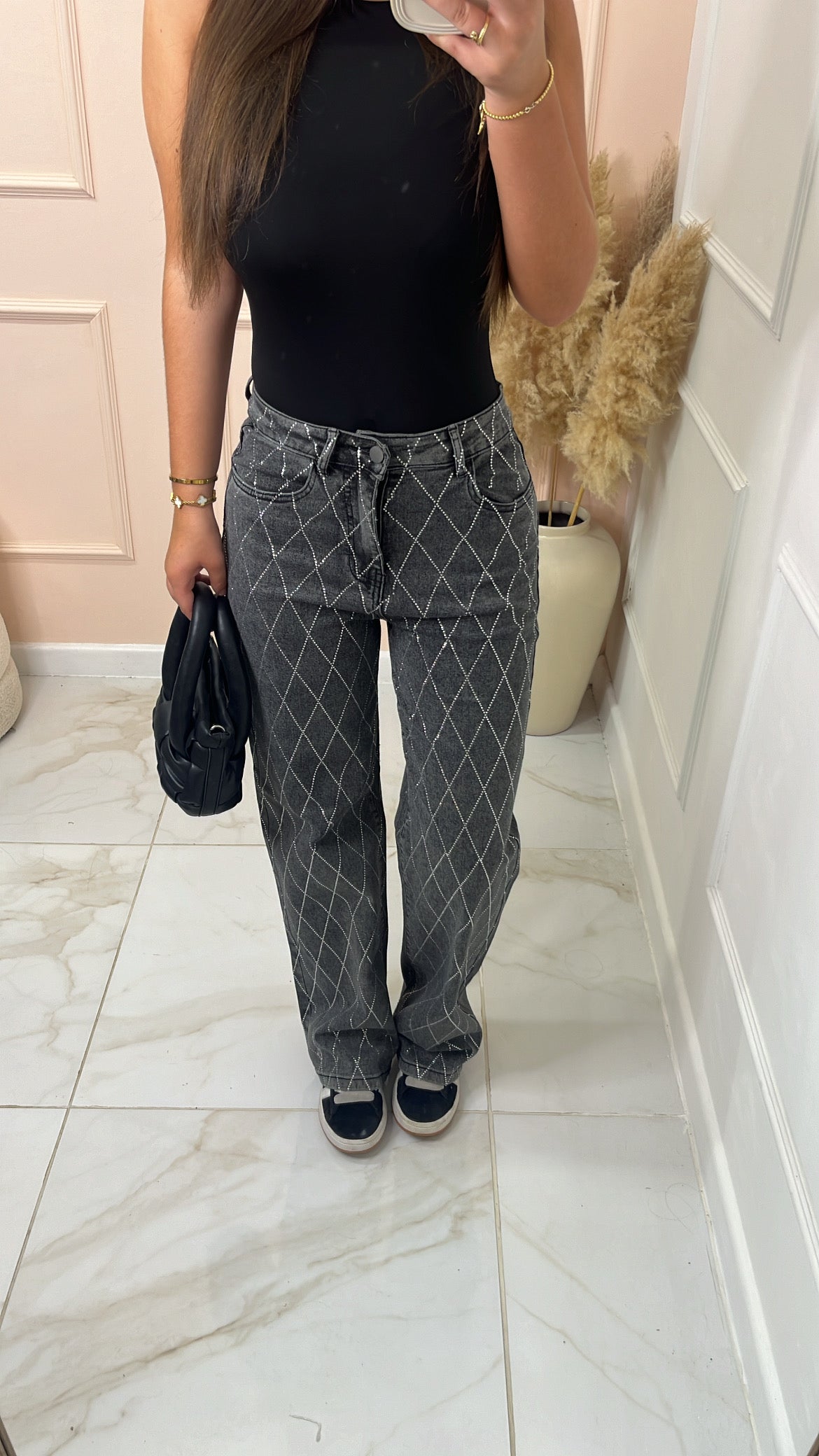 SAM dark grey diamante straight leg jeans