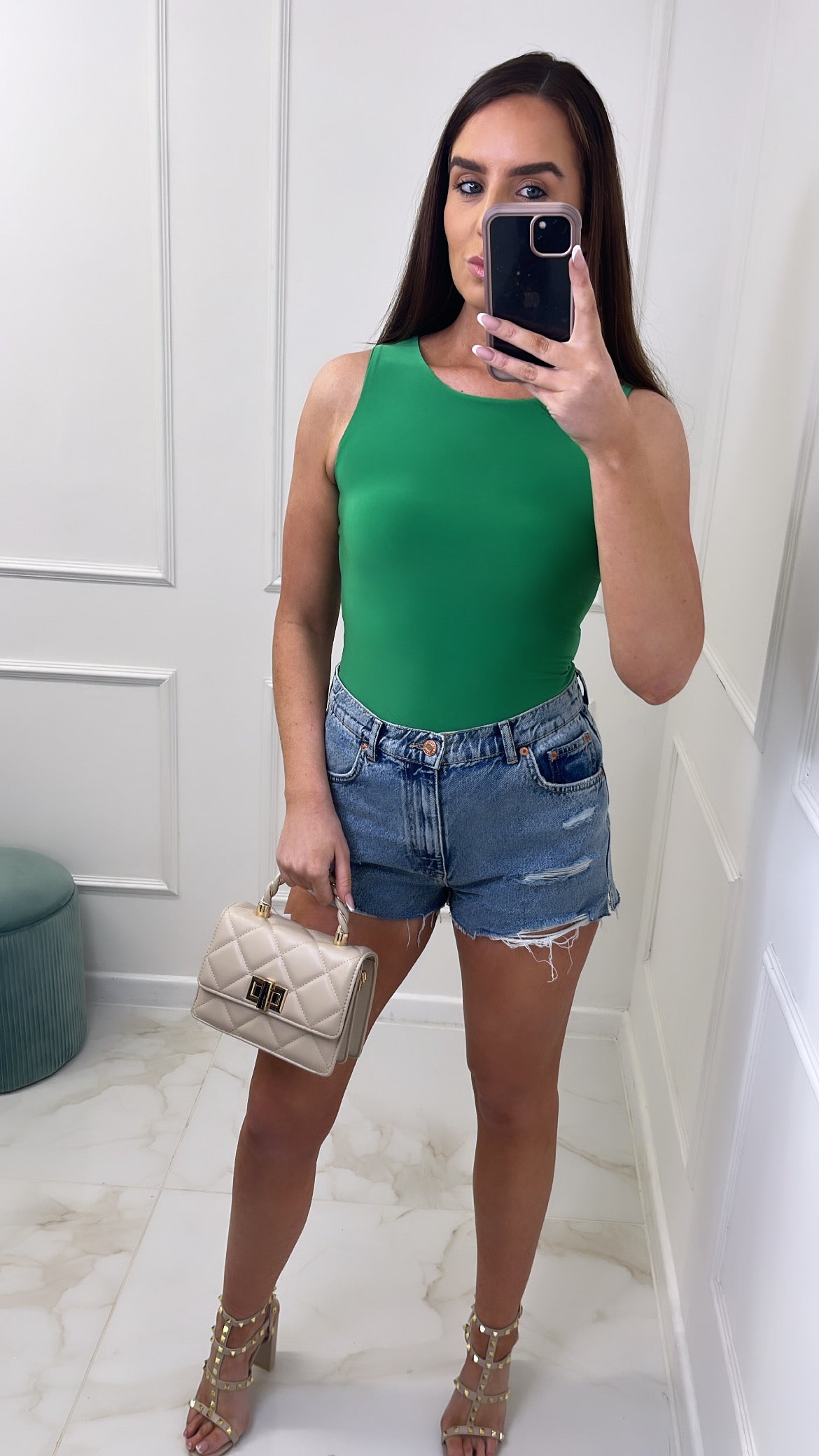 SCARLETT green racer neck slinky bodysuit