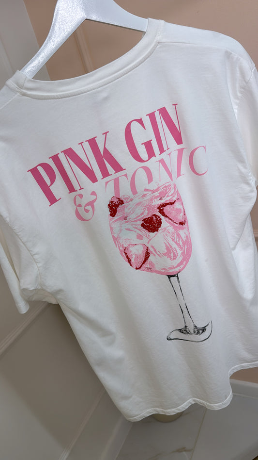 PINK GIN white graphic t shirt