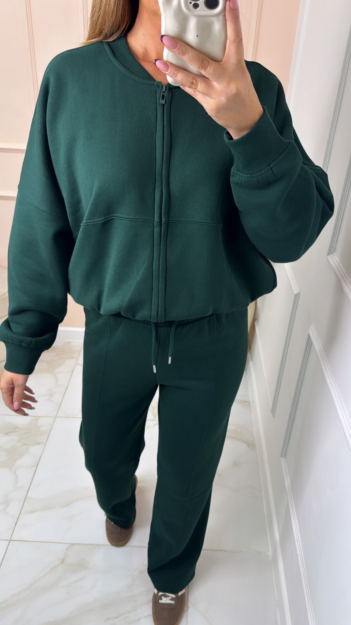 SHAUNA bottle green bomber lounge set