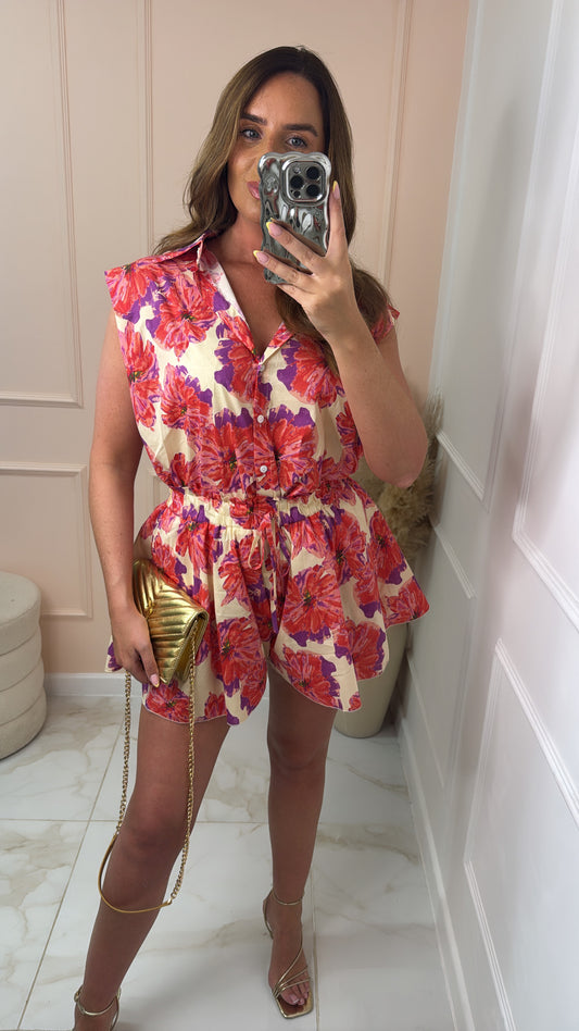 MEL coral floral print short set