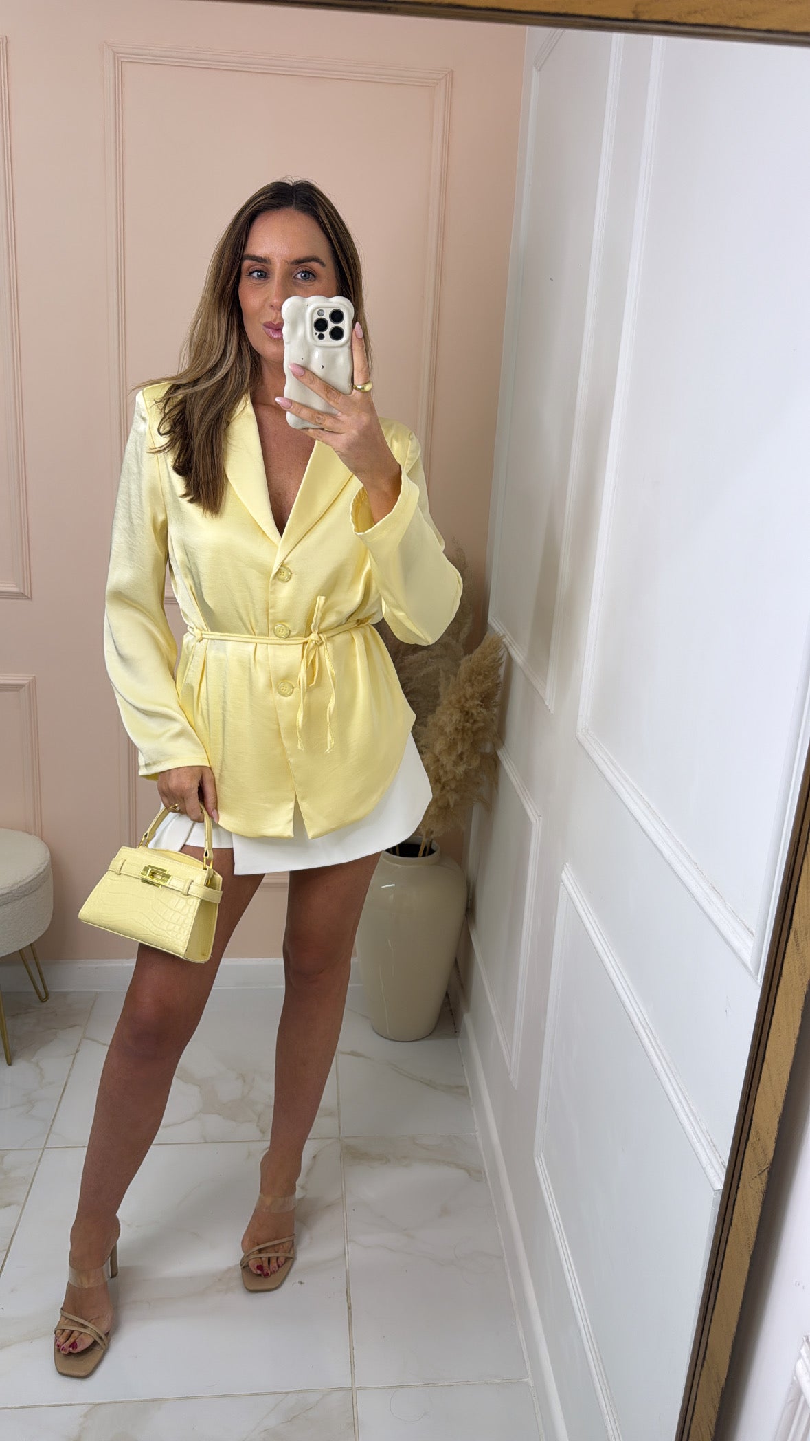 BELLE lemon tie waist silky blazer