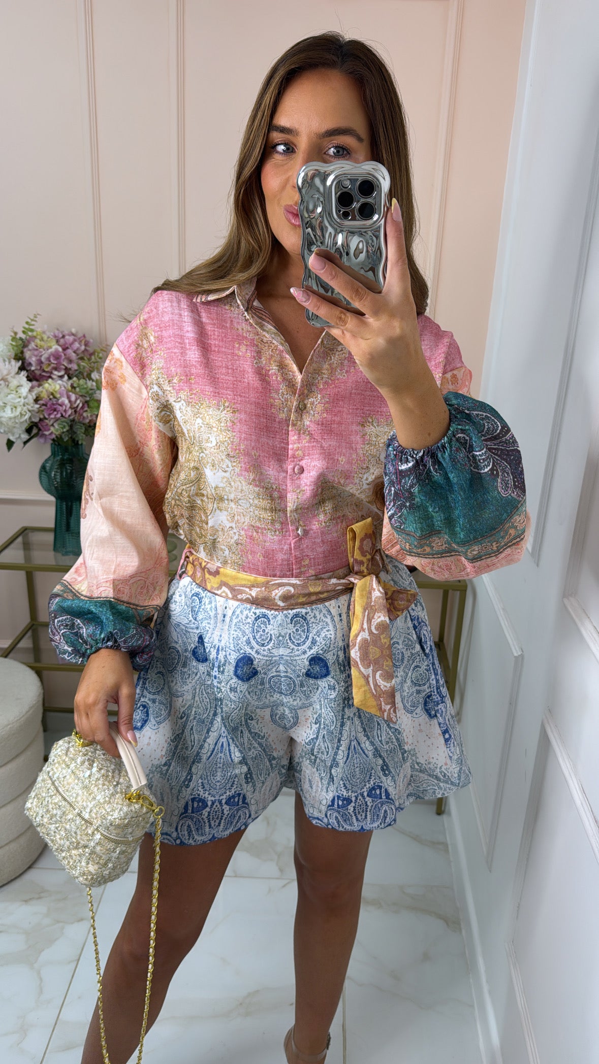SARAH pink & blue paisley short co-ord