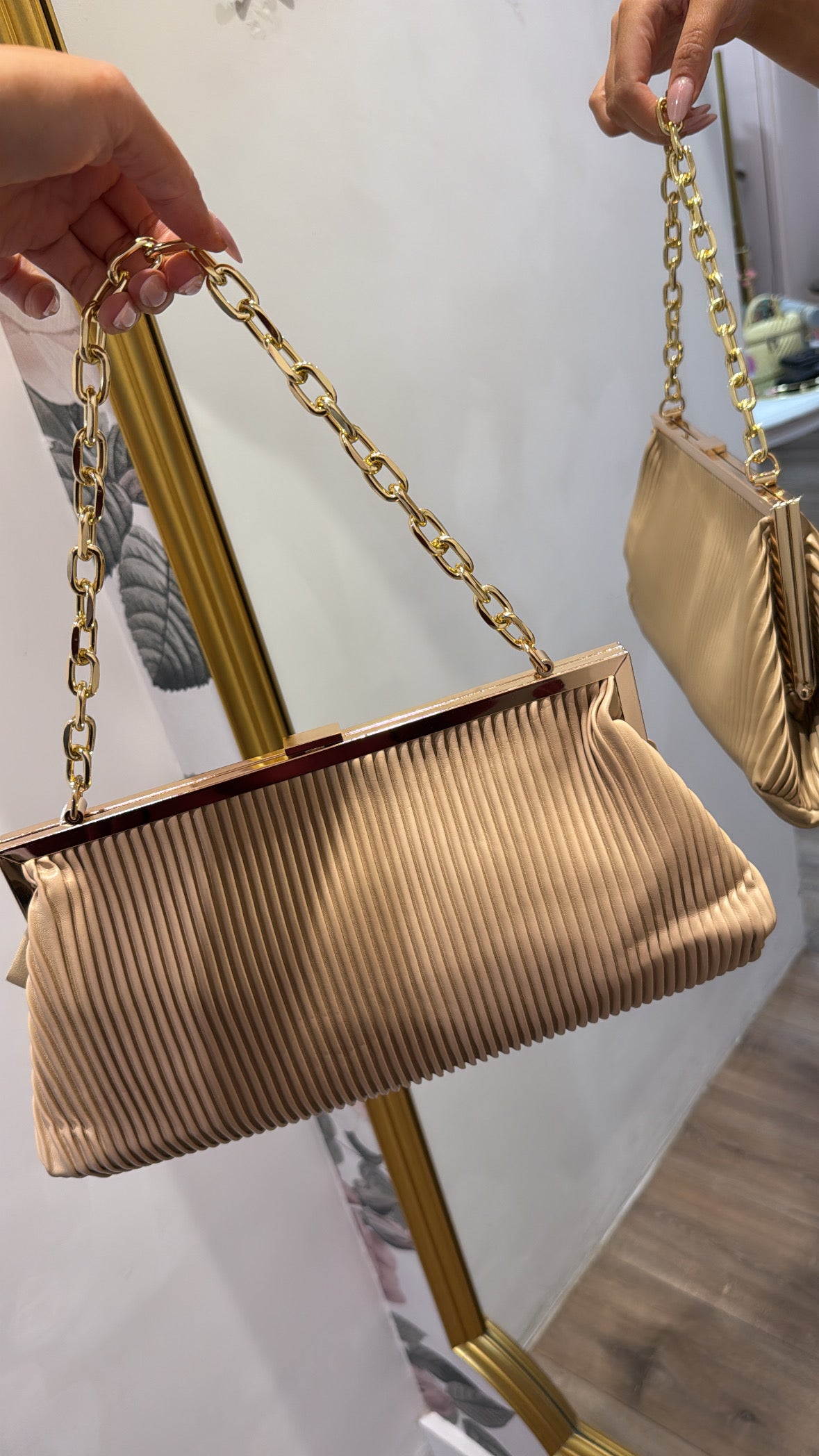 LORNA beige PU pleated chain bag