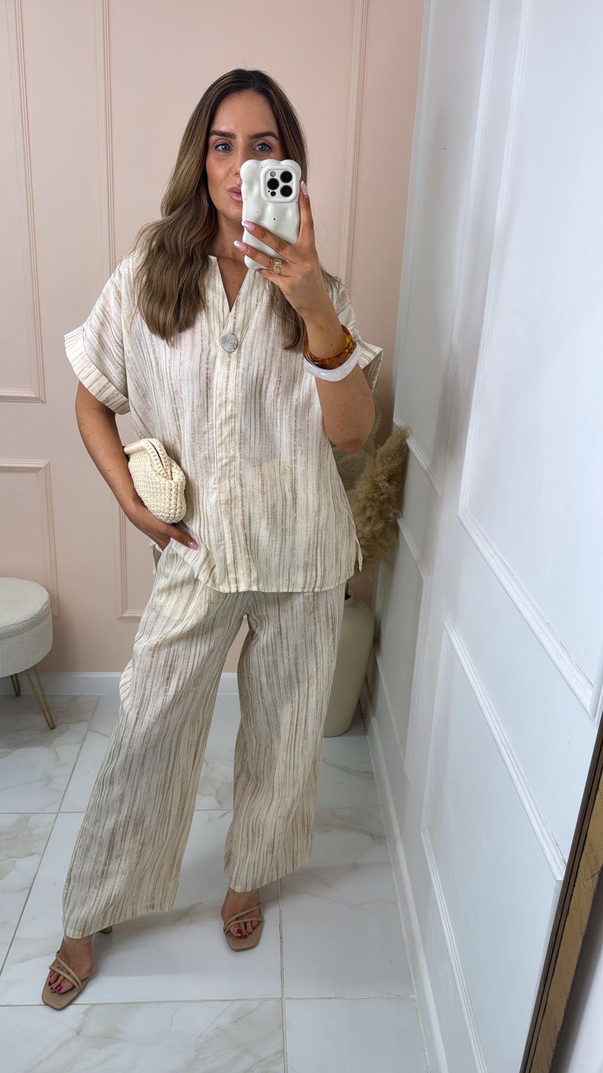 EMILY cream tie dye button detail trouser set