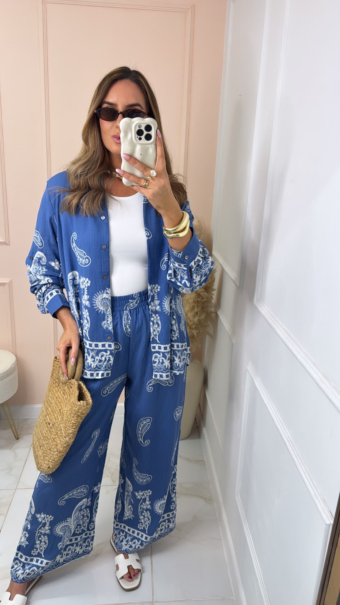 MABEL blue paisley print trouser set