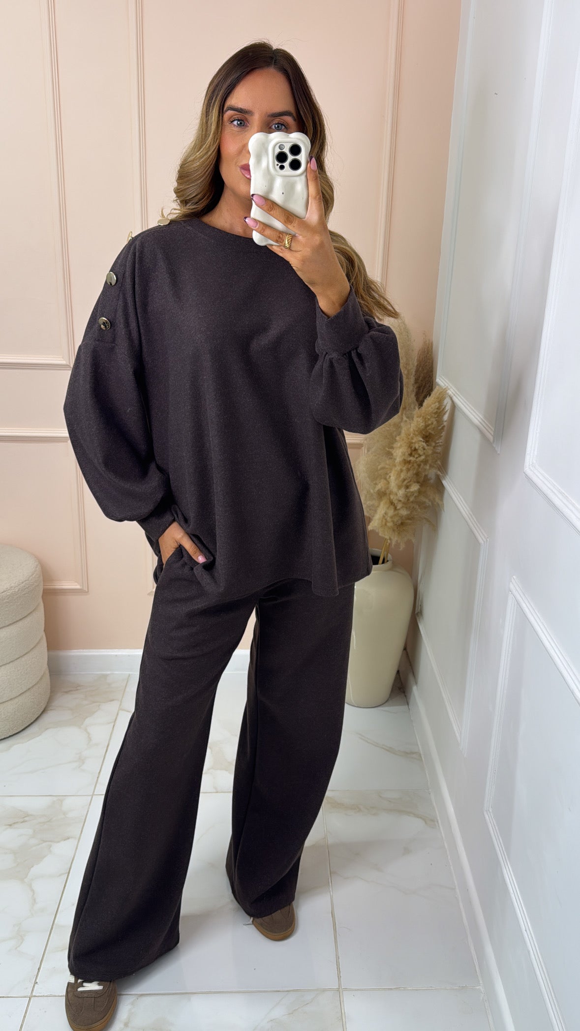 PENNY brown gold button detail lounge set