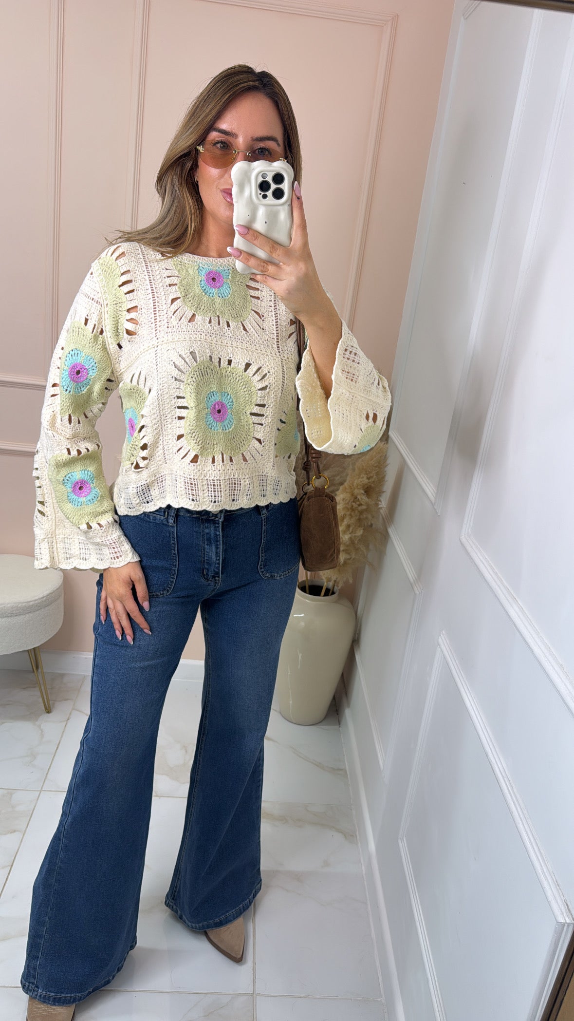 ABI beige and mint crochet top