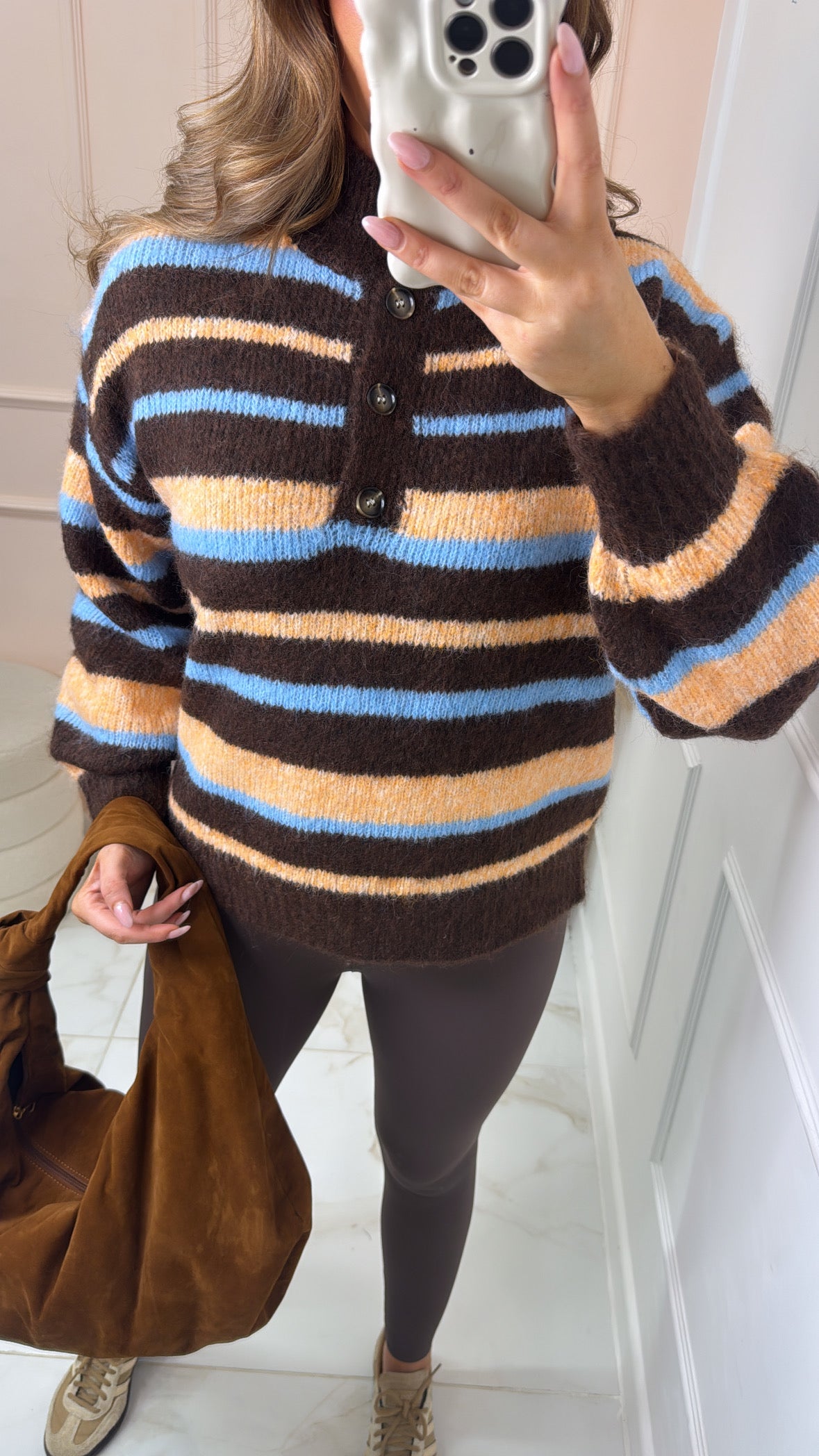 BELLE brown multi stripe knit jumper