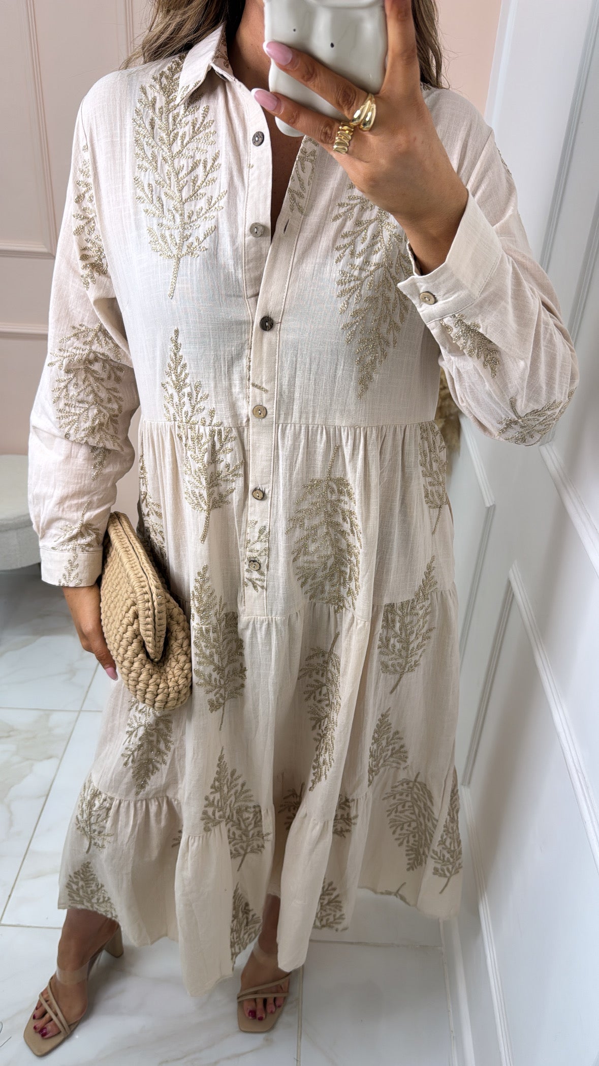 LILY beige embroidered paisley tiered dress