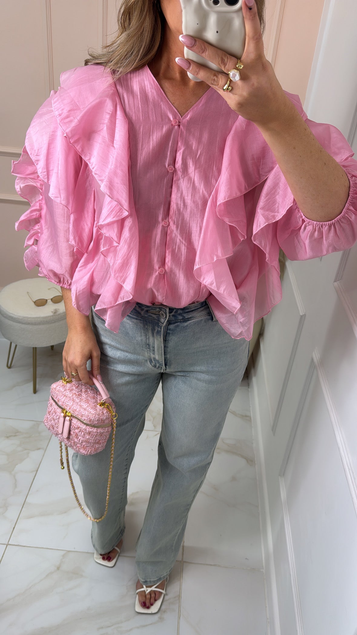 LOLA pink ruffle detail blouse
