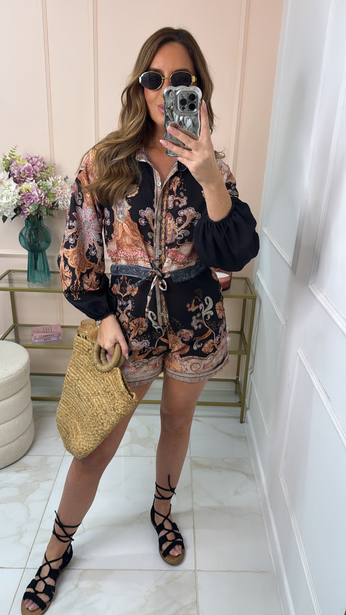 LOTTIE black paisley drawstring playsuit