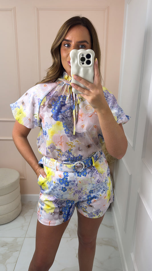 MERCY blue & lemon floral short set