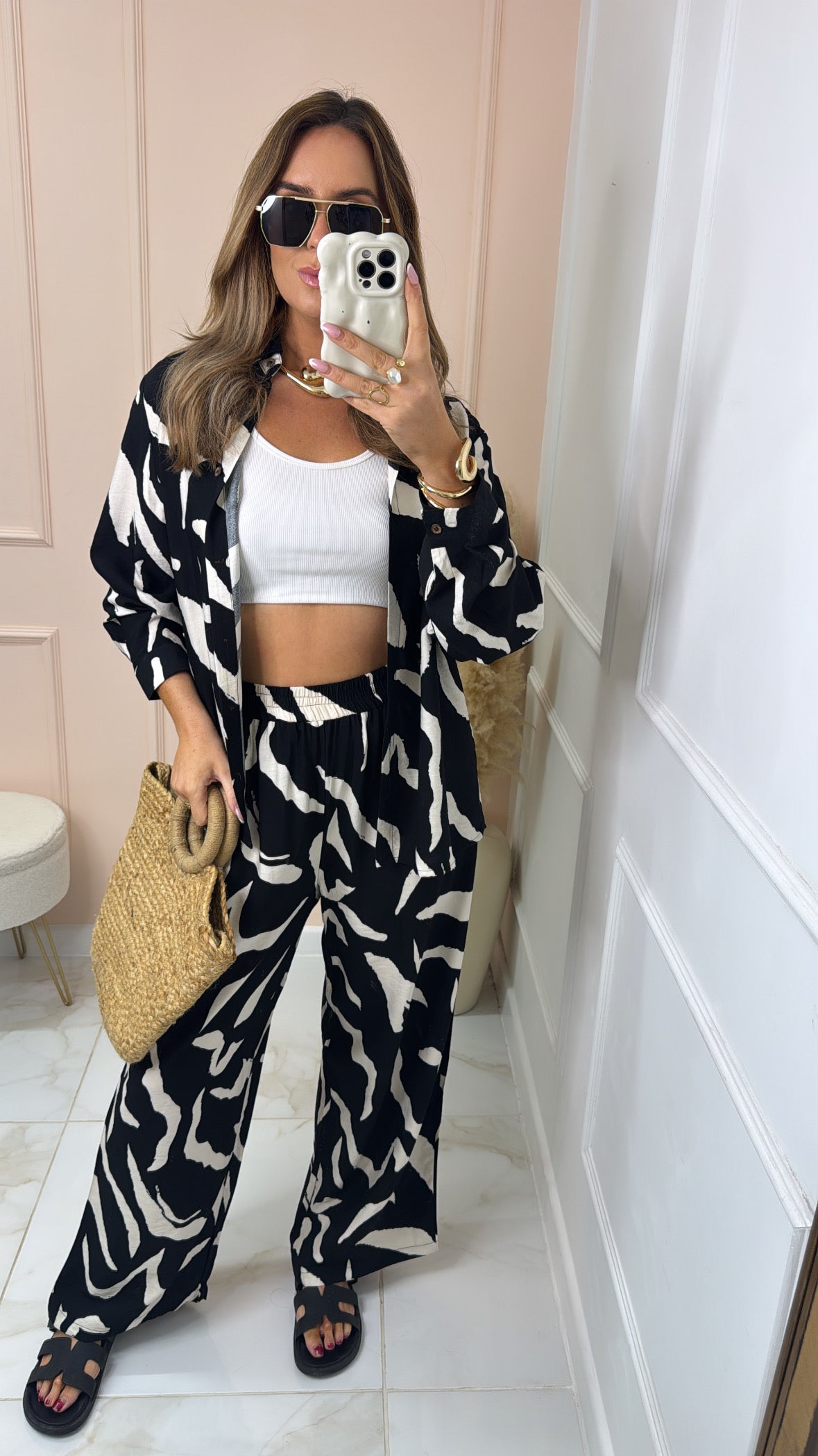 CECE black abstract print trouser set