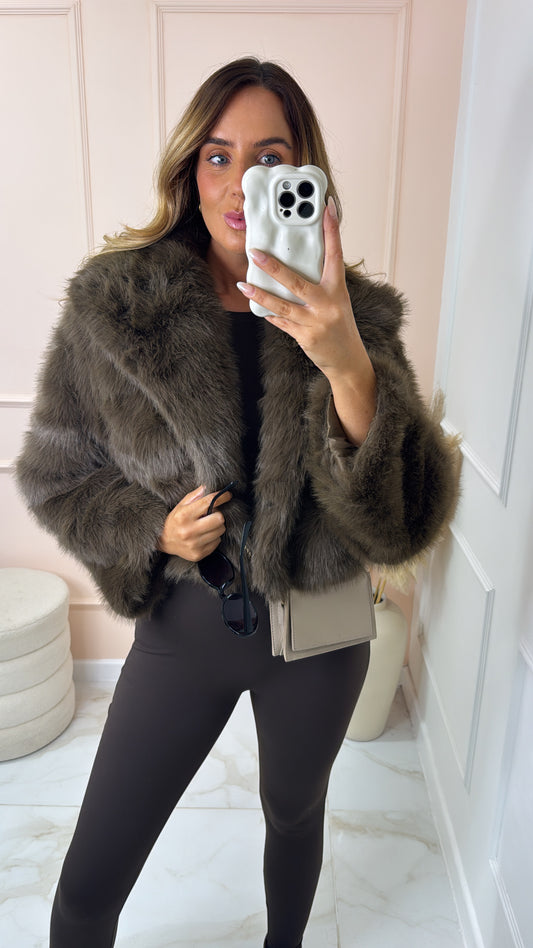 EVA brown faux fur cropped jacket