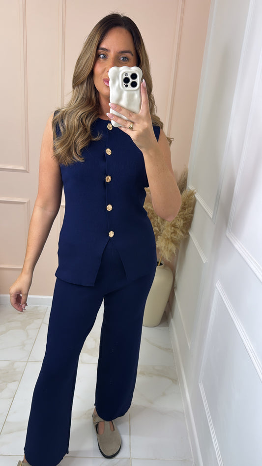 ALICE navy button front flared lounge set