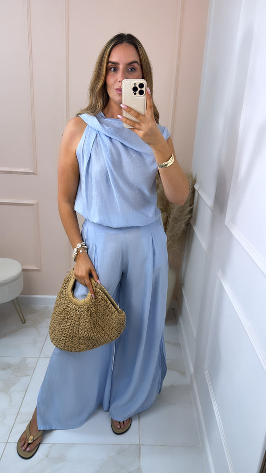MAEVE blue gathered detail trouser set