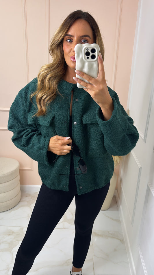 REMI forest green woolen effect oversized bomber jacket