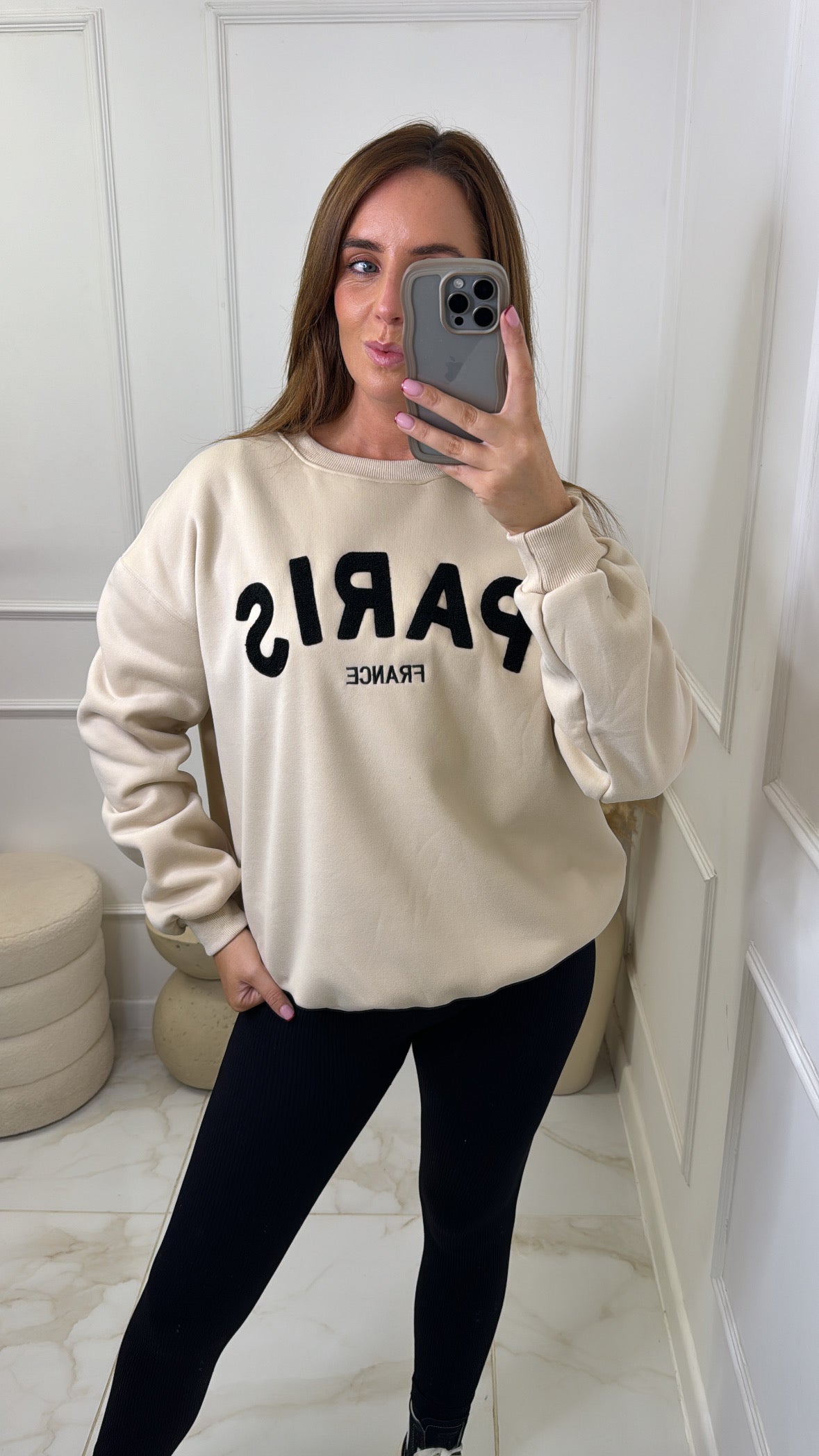 PARIS beige embossed sweatshirt