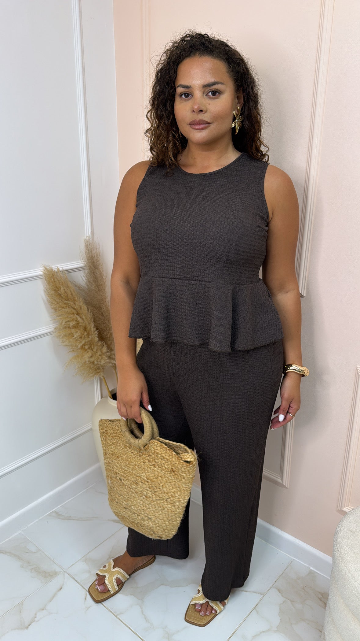 CLEO chocolate textured trouser set