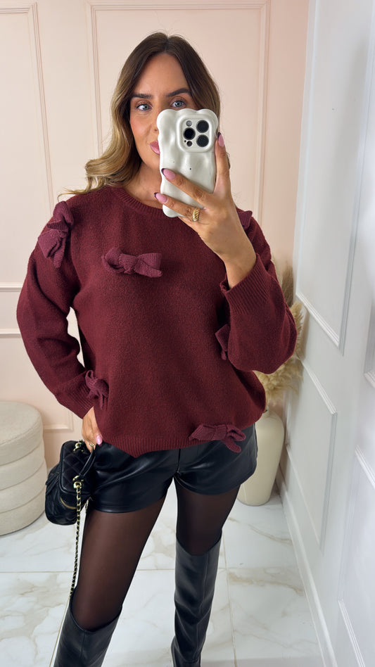 LACEY burgundy bow detail jumper