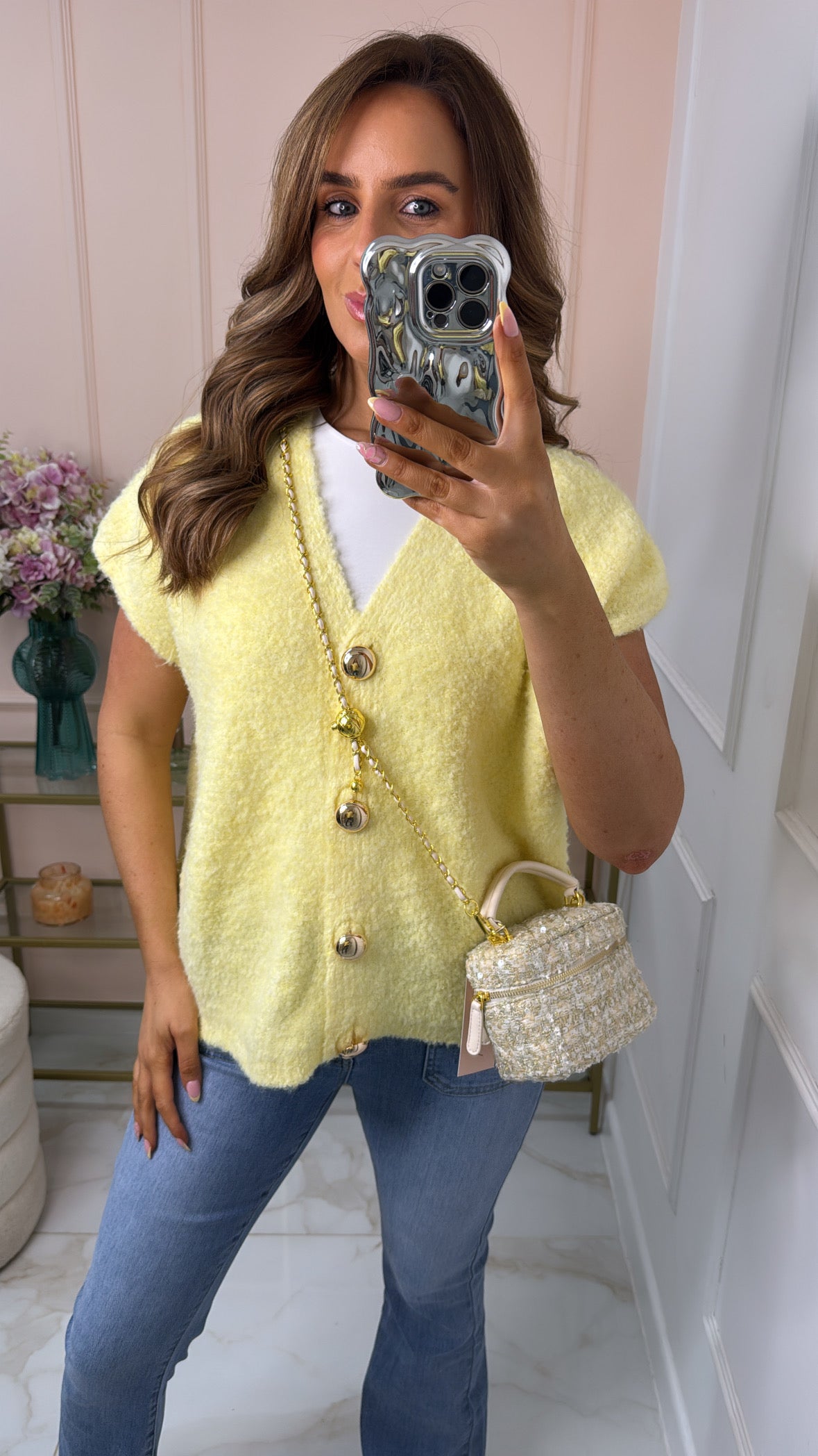 KYLIE lemon button front knitted tank