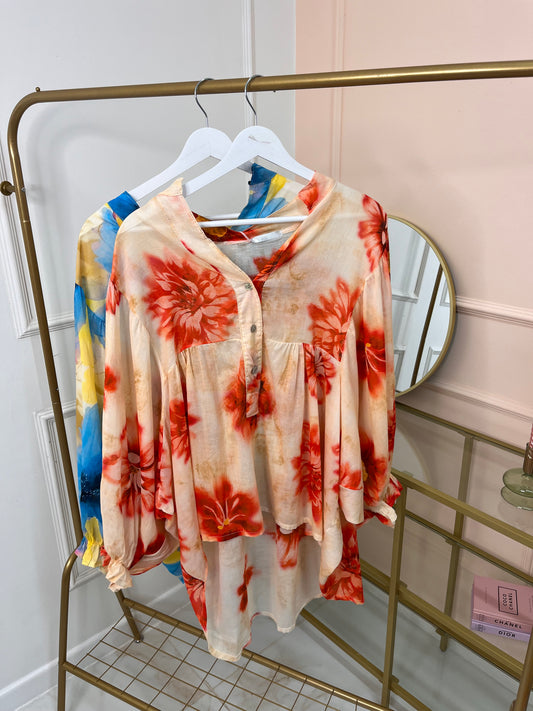 JASMINE red sheer floral blouse