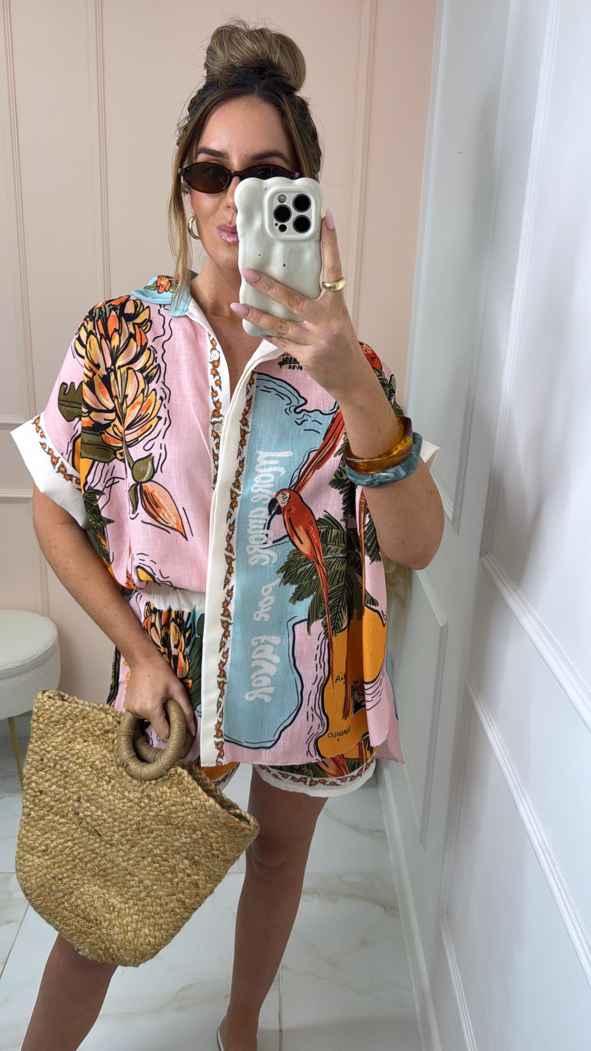 SIERRA pink tropical print short set