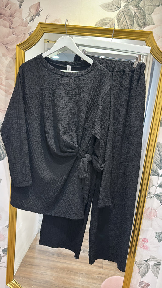 ROSE black textured gathered side set