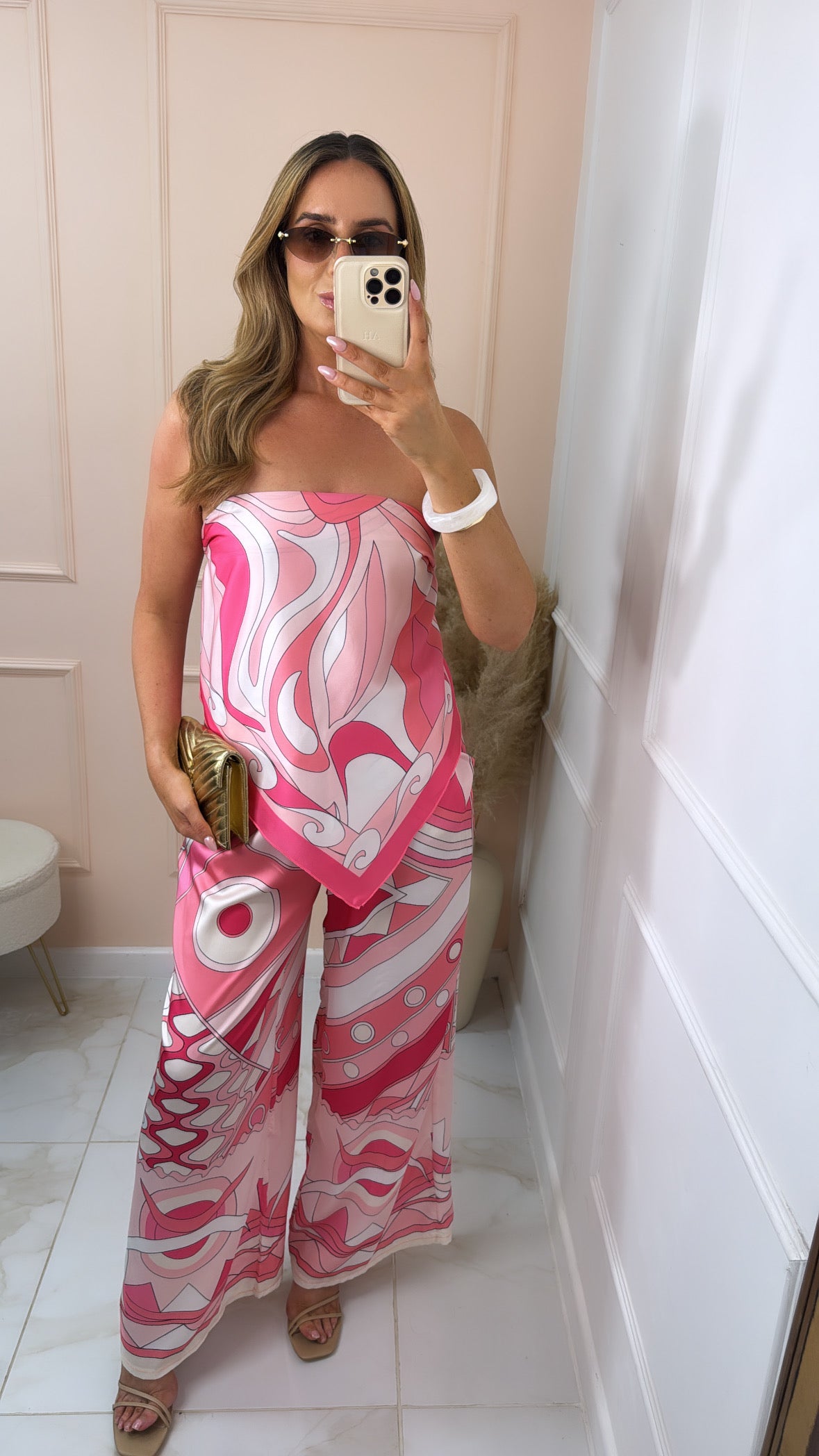 DARCY hot pink swirl satin trouser set