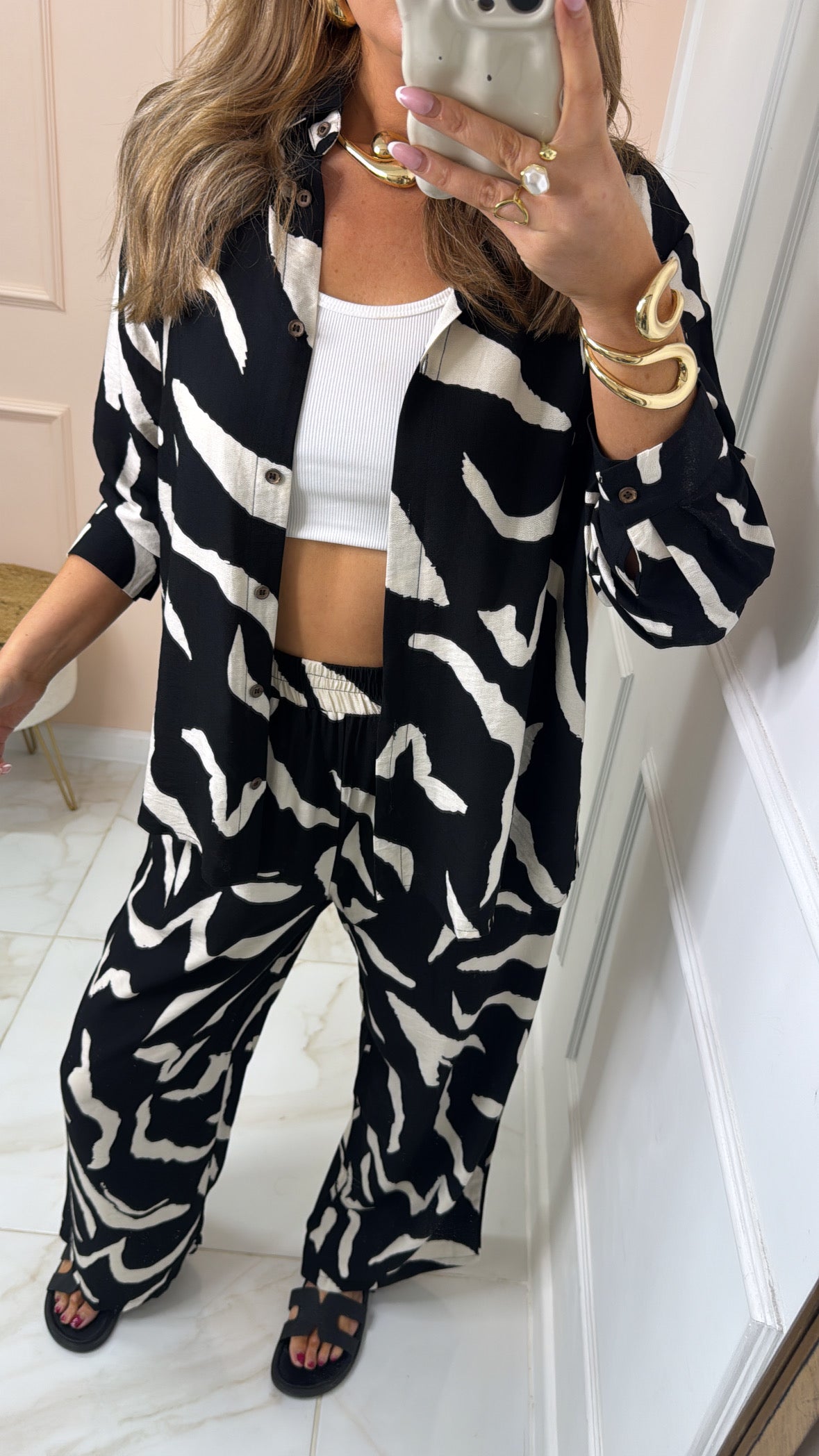 CECE black abstract print trouser set