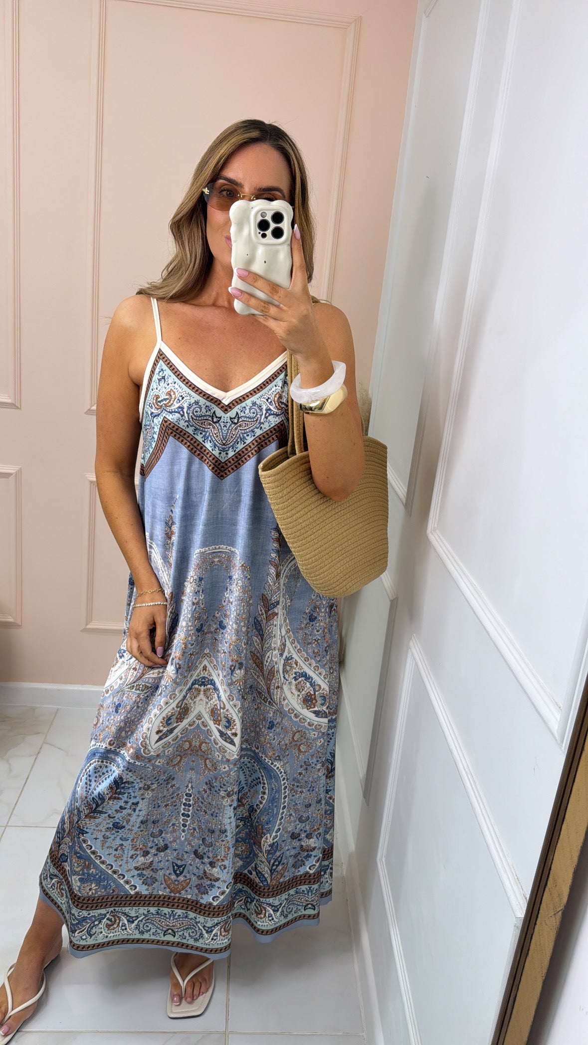 PIPPA blue paisley satin maxi dress