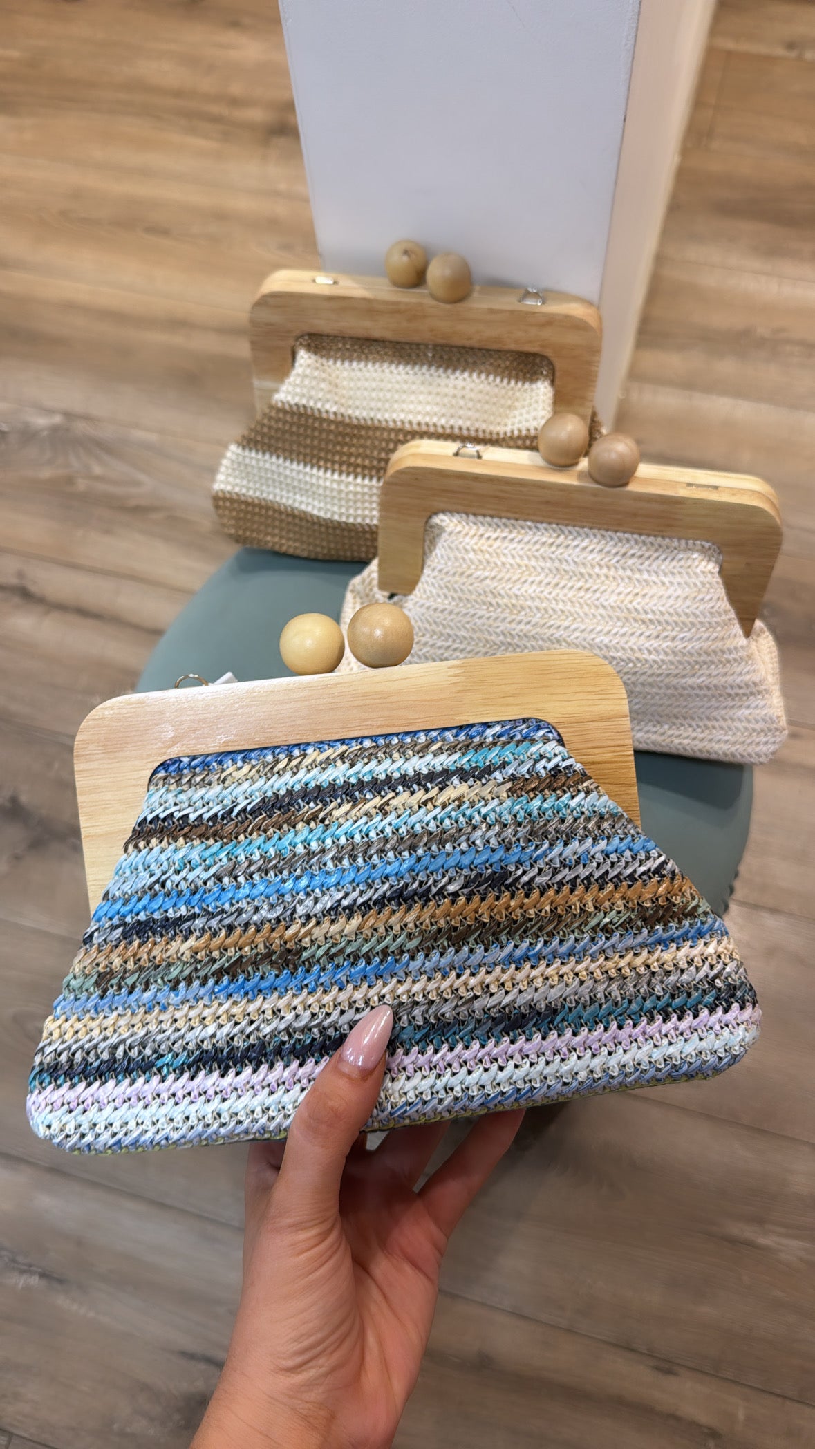 HEIDI blue stripe woven shoulder bag